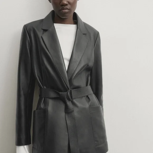 Massimo Dutti Jackets Coats Belted Nappa Leather Blazer